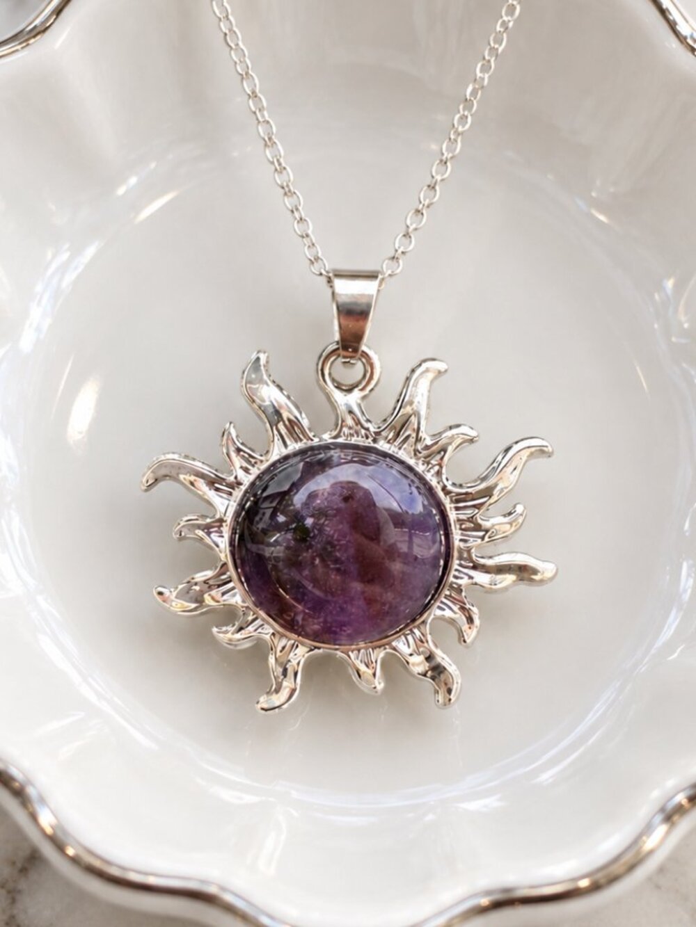 Amethyst Sun Pendant Necklace